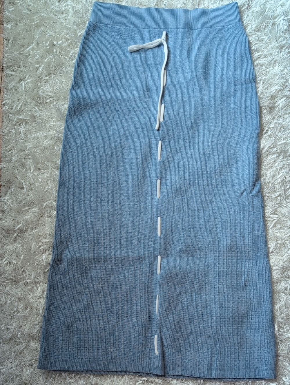 Knit Drawstring Midi Skirt in Light Blue